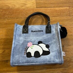 Panda Embroidered Denim Tote Bag new